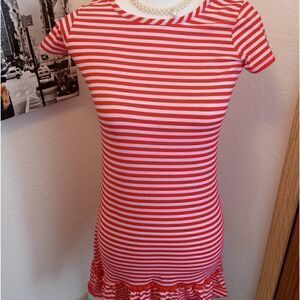 Faded Glory Red/White Stripe Blouse w/Ruffle Bottom-L/G (10-12)